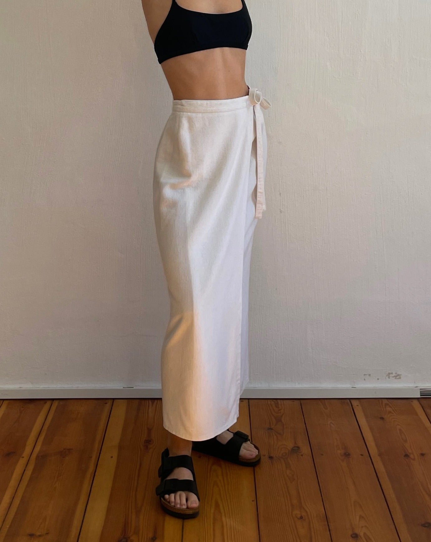 Vintage Cream Linen Wrap Maxi Skirt Size S-M Waist 29"