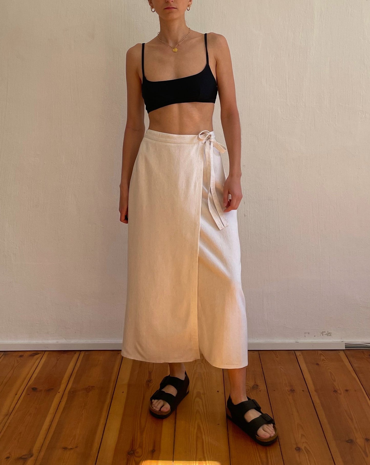 Vintage Cream Linen Wrap Maxi Skirt Size S-M Waist 29"