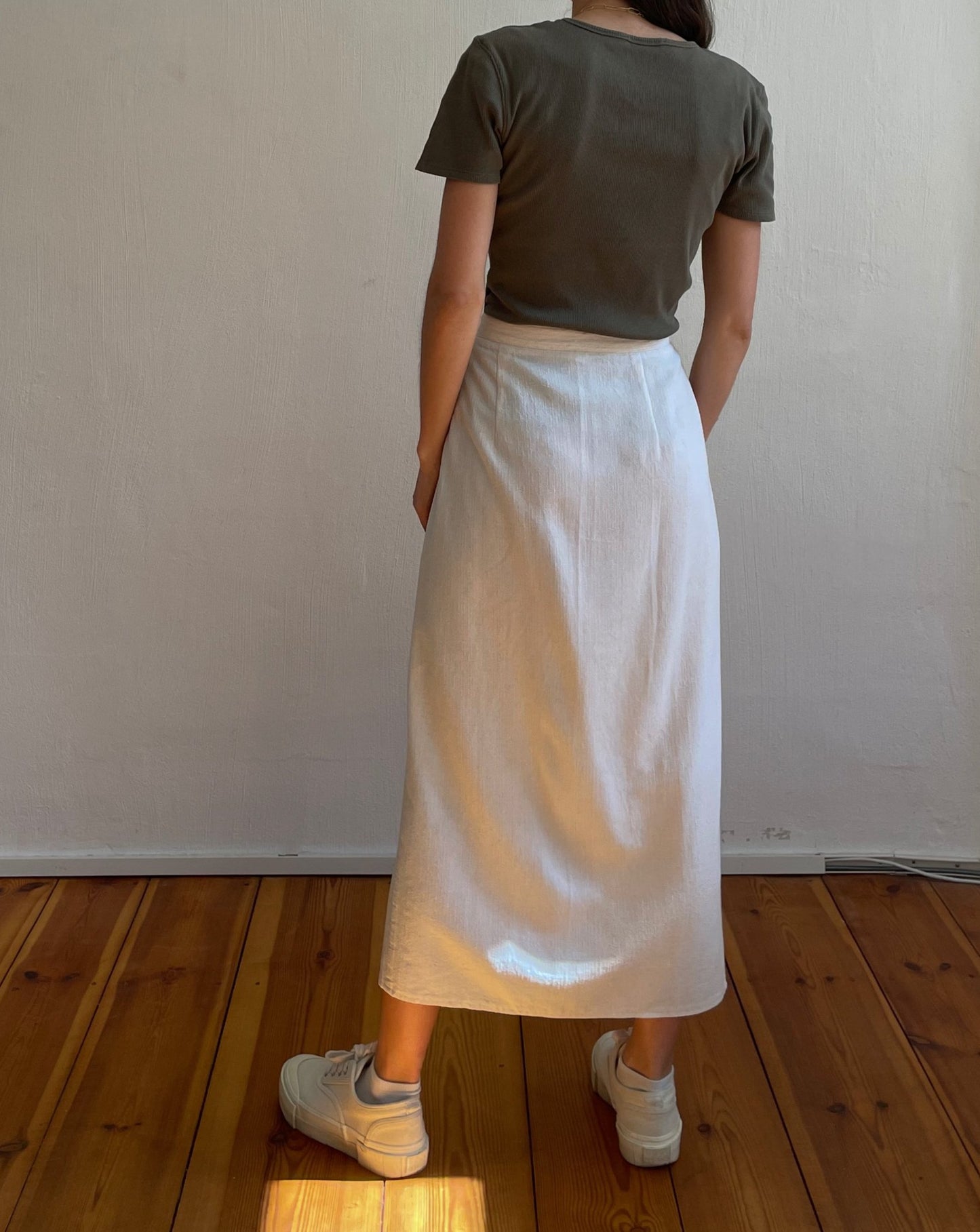 Vintage Cream Linen Wrap Maxi Skirt Size S-M Waist 29"