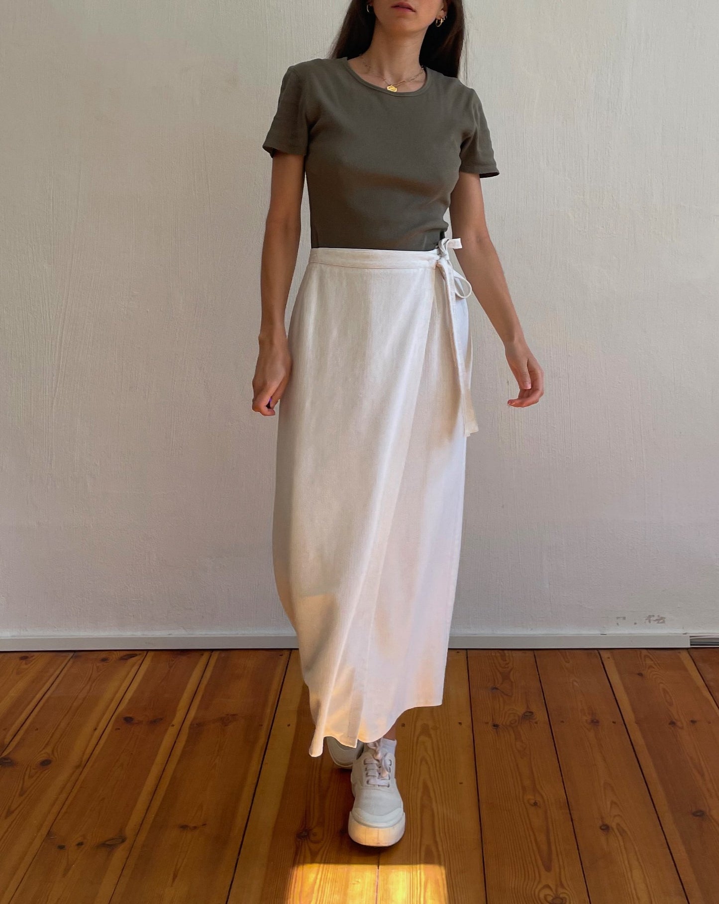 Vintage Cream Linen Wrap Maxi Skirt Size S-M Waist 29"