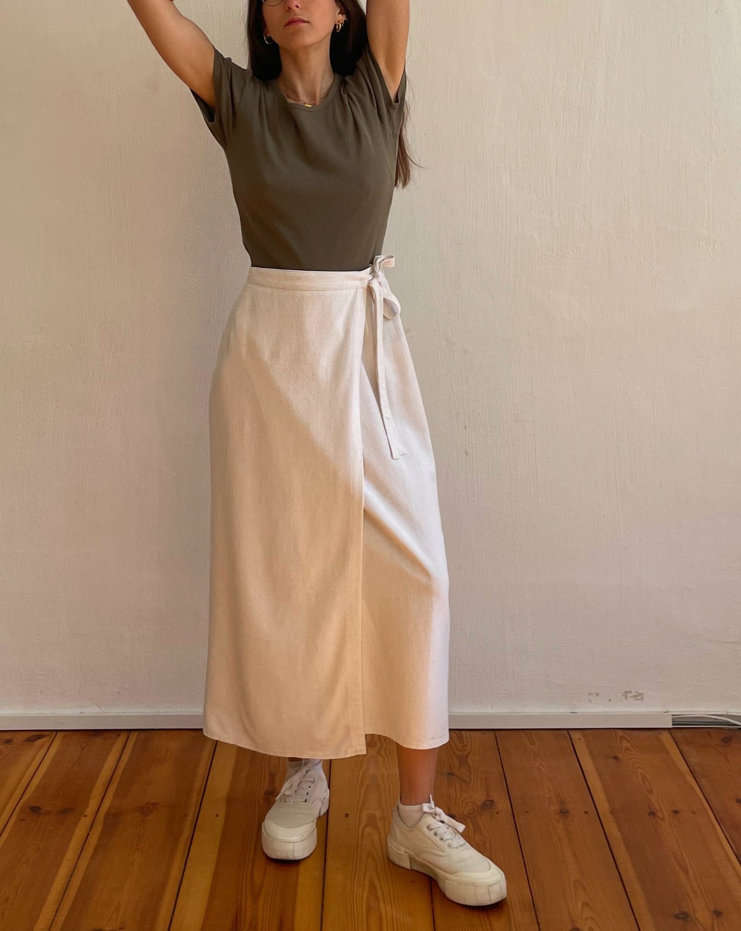 Vintage Cream Linen Wrap Maxi Skirt Size S-M Waist 29"