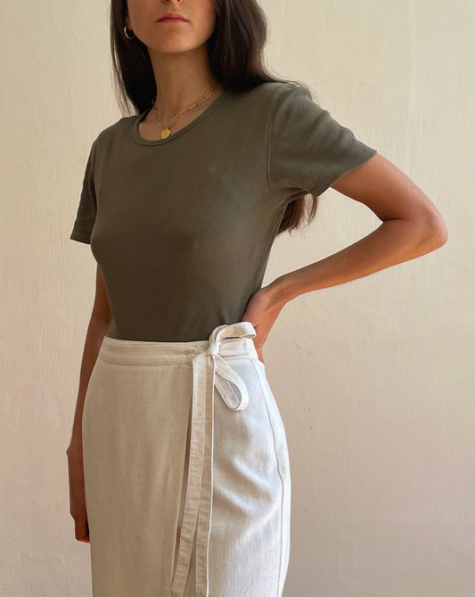 Essential Khaki Ribbed Tee Size XS-S