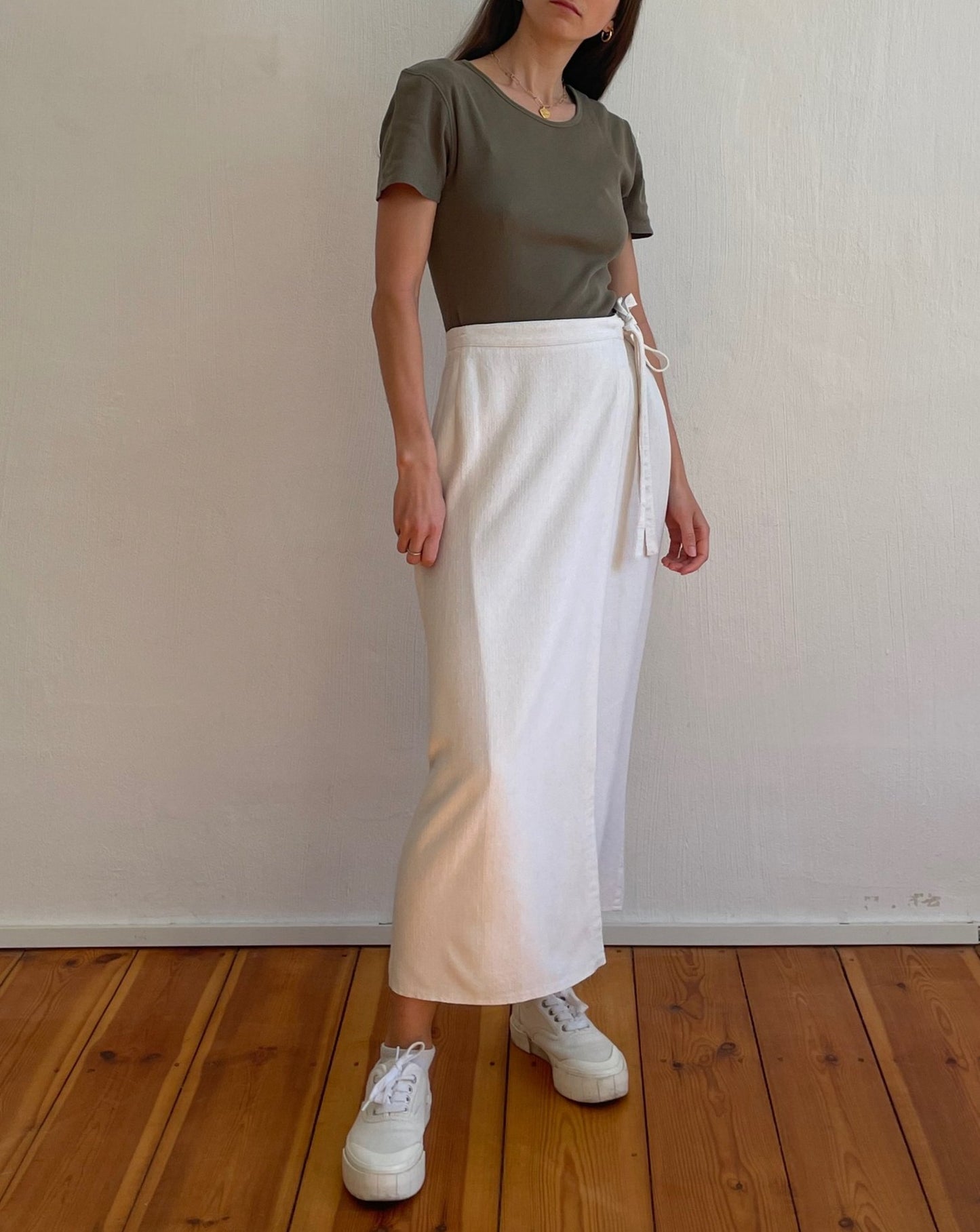 Vintage Cream Linen Wrap Maxi Skirt Size S-M Waist 29"