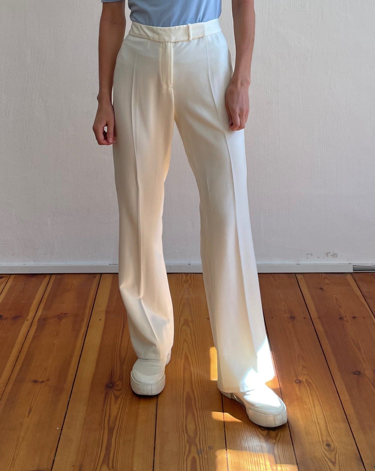 Vintage Cream Wide Leg Trousers Size S Waist 27.5"