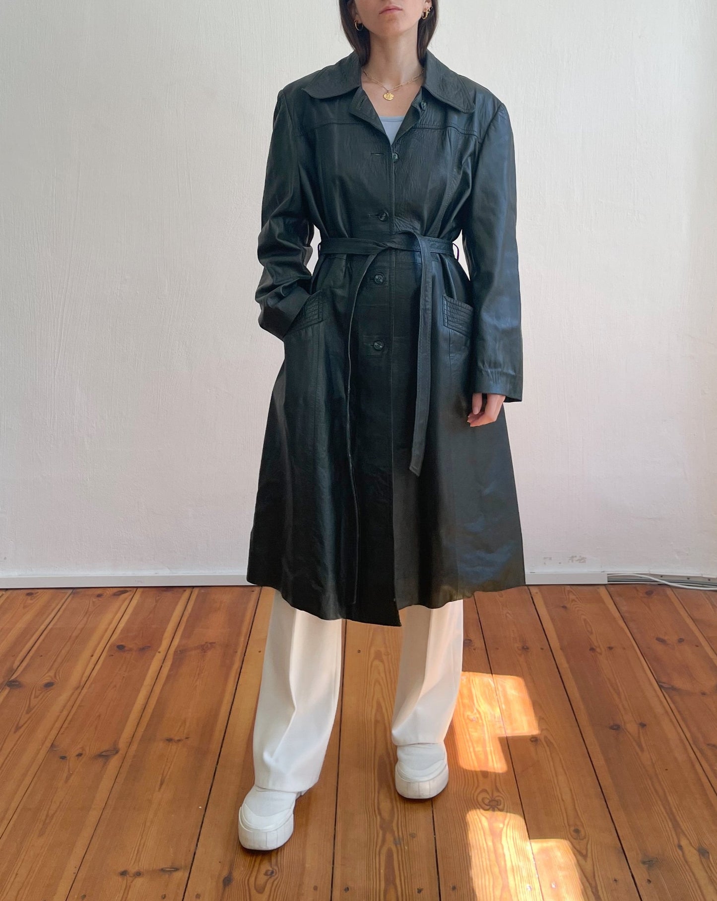 Vintage Forest Green Leather Trench Coat Size S-M – Reforme Studios