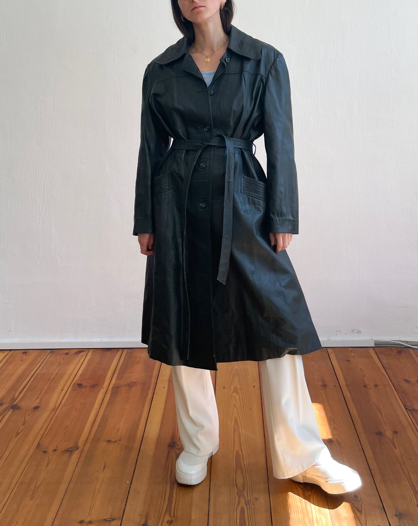 Vintage Forest Green Leather Trench Coat Size S-M – Reforme