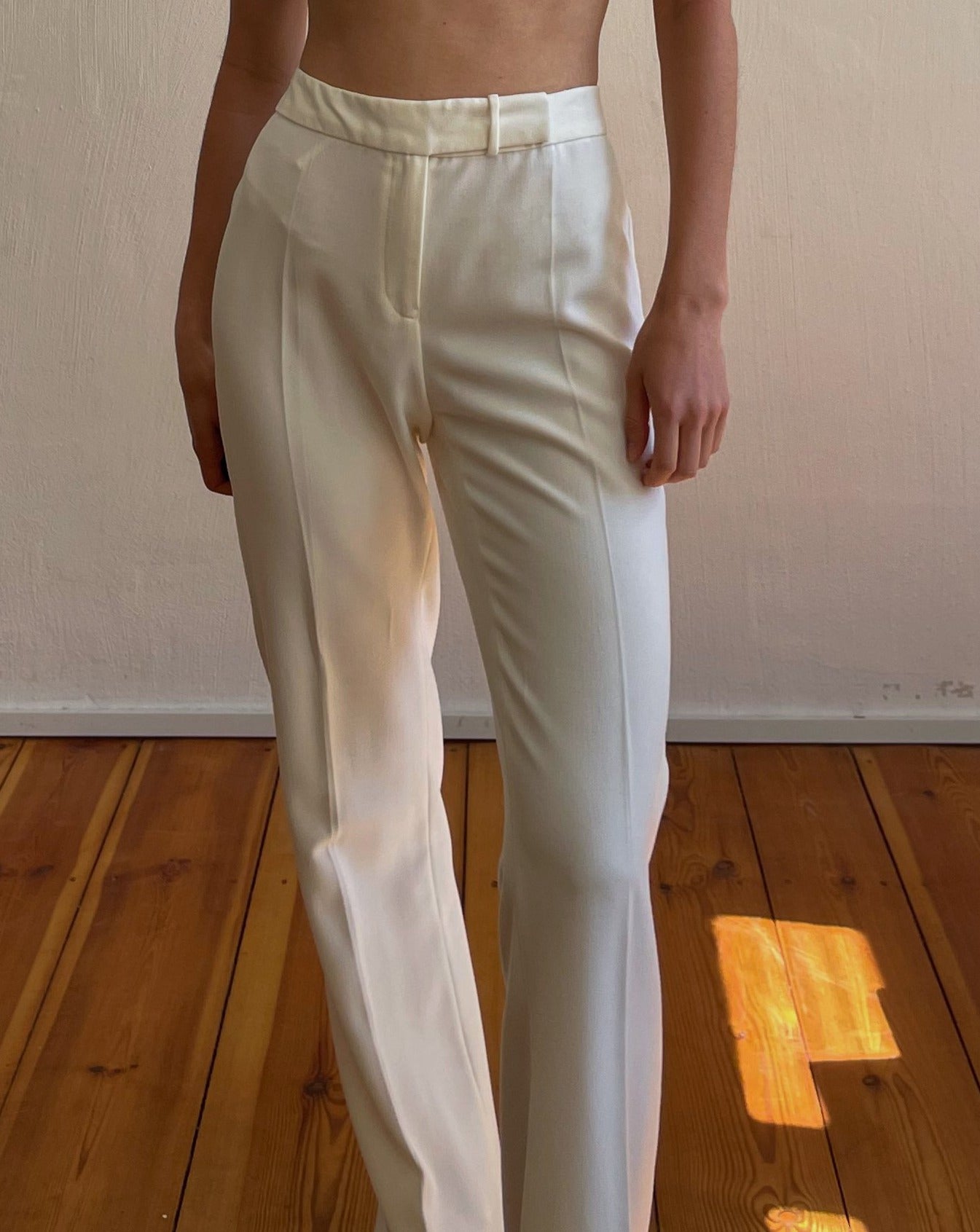 Vintage Cream Wide Leg Trousers Size S Waist 27.5"