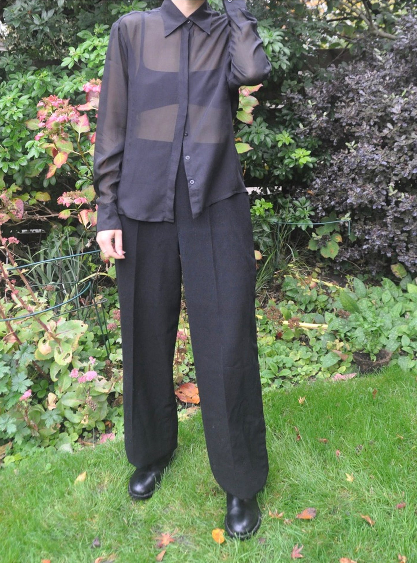 Vintage Handmade Black Wool Wide Leg Trousers Size 8