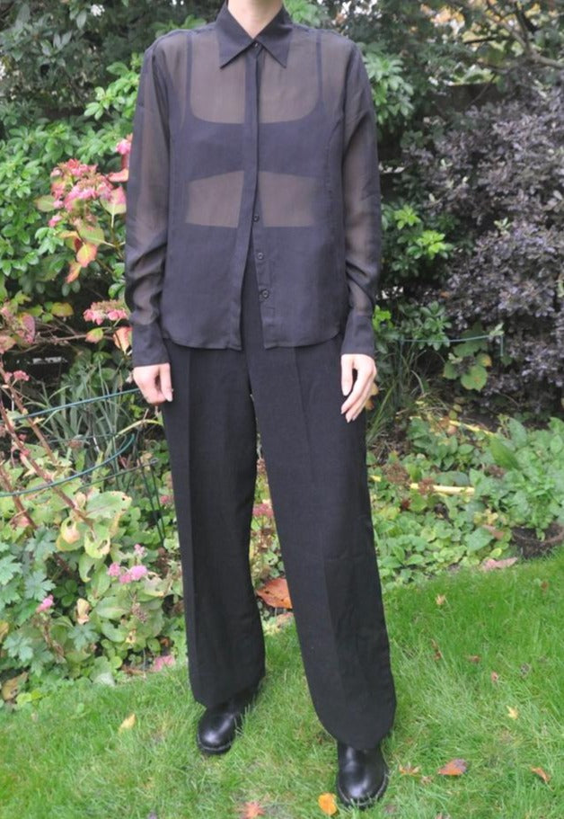 Vintage Handmade Black Wool Wide Leg Trousers Size 8