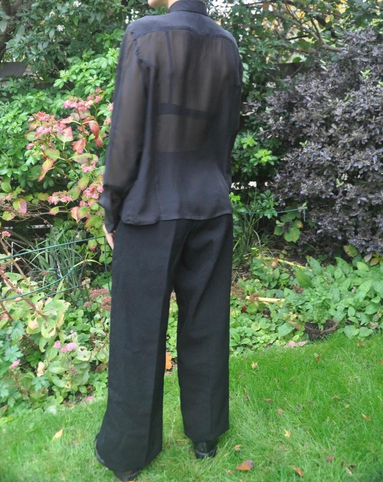 Vintage Handmade Black Wool Wide Leg Trousers Size 8