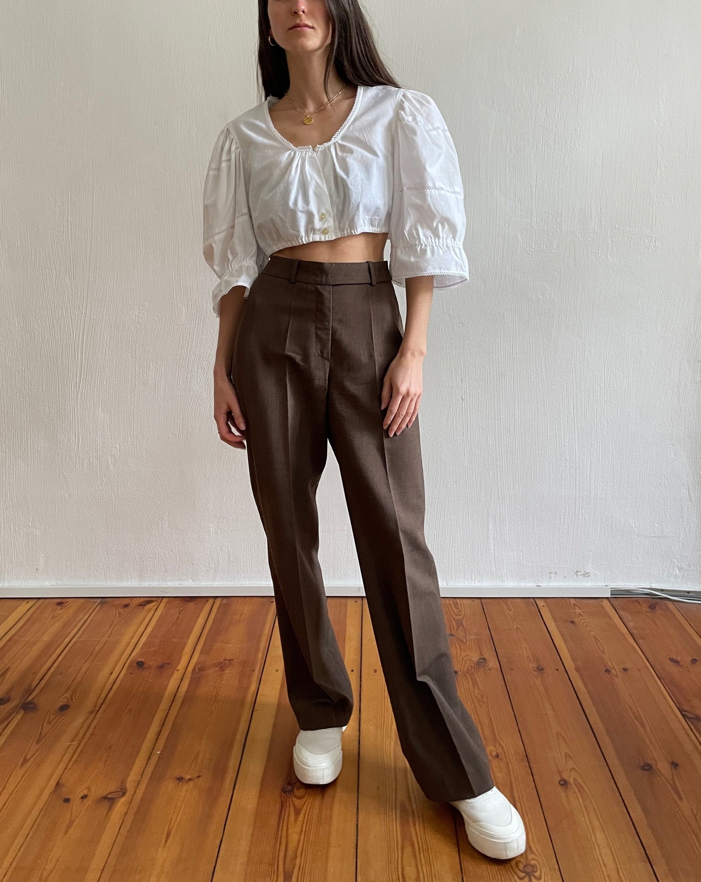 Vintage Brown Marl Wide Leg Trousers Size S Waist 26"