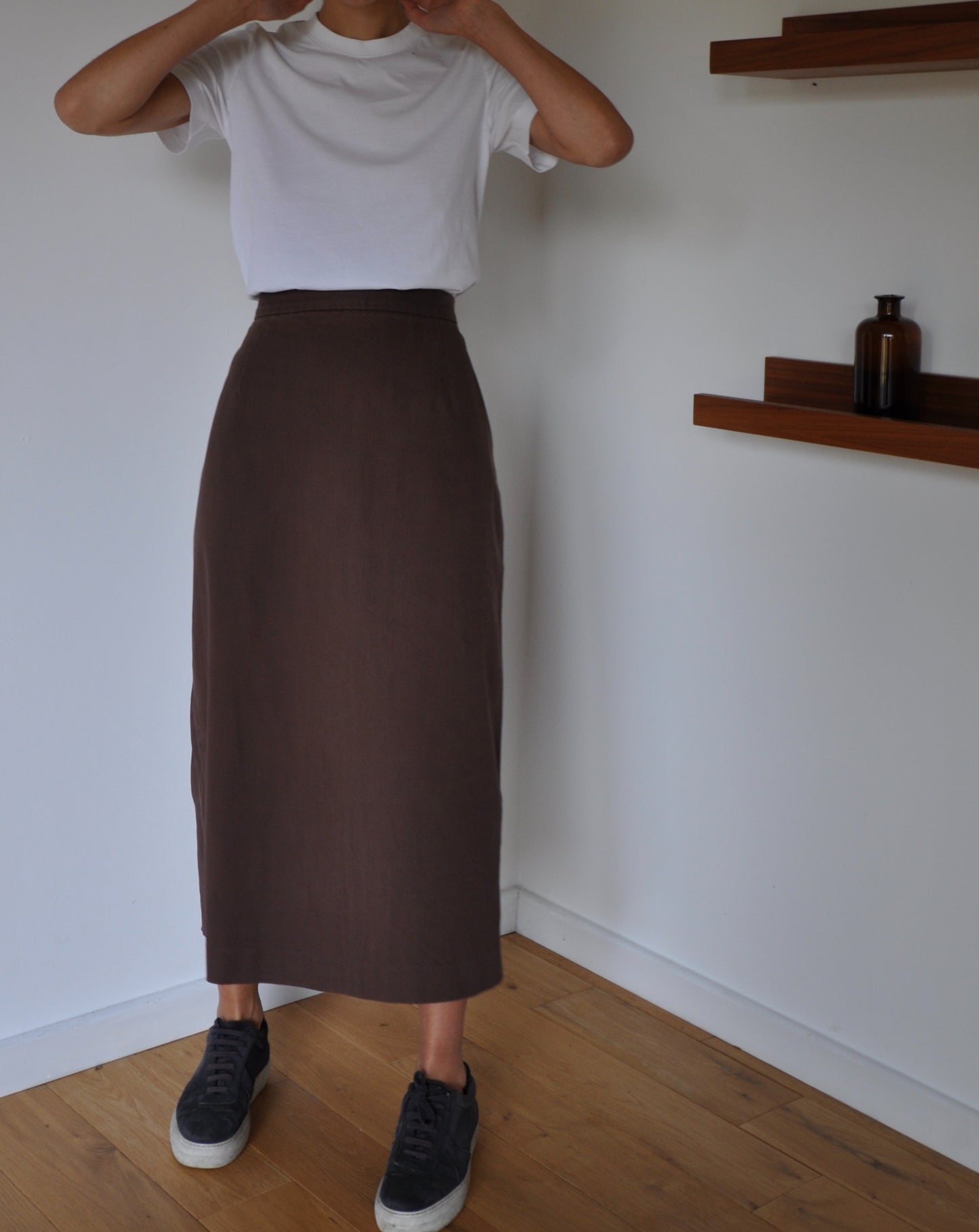 Vintage Brown Midi High Waisted Skirt Size 12