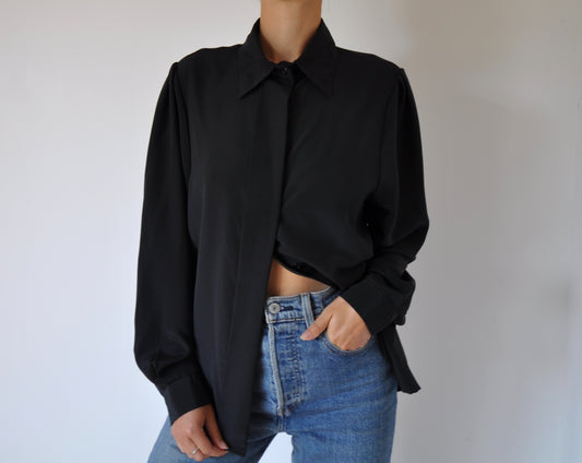 Vintage Black Relaxed Placket Shirt Size 10-12