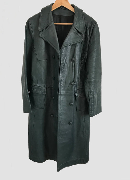 Vintage Leather Forest Green Trench Size 12