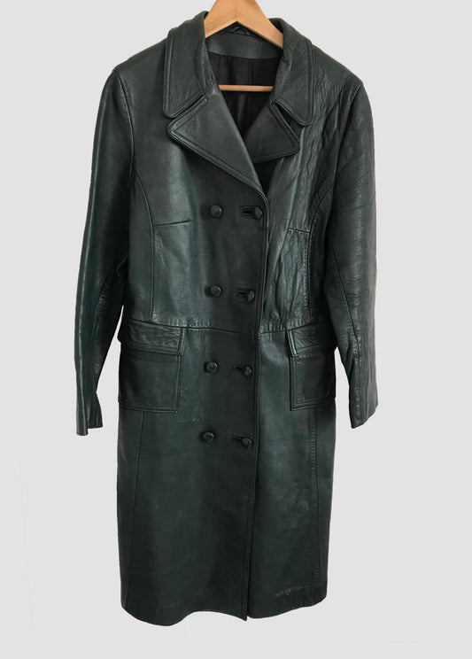 Vintage Leather Forest Green Trench Size 12